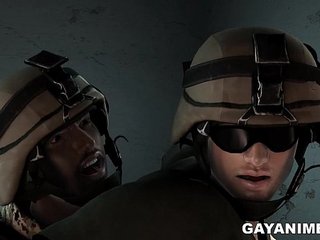 3D cartoon soldier gets fucked in the ass by an ebony hunk